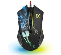 Defender Sin'Sister GM-933 - Mouse ergonomico per PC cablato con tasti laterali, sensore 7200 DPI, 6 impostazioni DPI, illuminazione RGB, 5 tasti programmabili, USB, PC/Mac, nero
