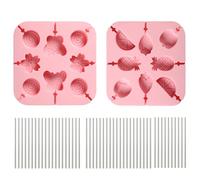 DEFGNOP 2 Cartoon Silicone Lollipop Chocolate Mould, Lecca Lecca, Kids Cheese Stick Candy Mould, Kitchen Baking Tools, Butterfly & Fruit Shape Con 50pcs Bastoncini Di Carta