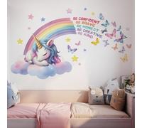 DEFGNOP Adesivi Murali Arcobaleni Grandi Sticker da Muro Arcobaleno e Unicorno Fiori Adesivi da Parete per Camerette Bambini Ragazza Asilo Nido, Adesivi Cameretta Bimba
