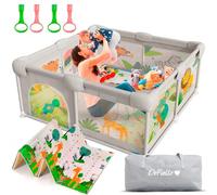DeFieltro Parco giochi per bambini della SELVA 120 x 120 - Corralino per bambini con rete di animali traspirante - Corral pieghevole Baby antiscivolo con tappeto imbottito + 2 anelli (120 x 120 cm)