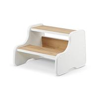 defiPad Sgabello con 2 gradini | Sgabello in legno per bambino | Scala per bambino | Mobile per bagno, cucina, cameretta dai 2 anni (Bianco + Rovere)