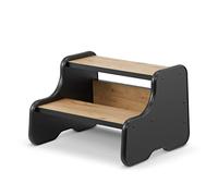 defiPad Sgabello con 2 gradini | Sgabello in legno per bambino | Scala per bambino | Mobile per bagno, cucina, cameretta dai 2 anni (Nero + Rovere)
