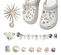 DEFIYEAR Crocs - Ciondoli per scarpe, decorazioni a forma di coccodrillo con strass, accessori per scarpe fai da te, per zoccoli, sandali e coccodrilli (10/11/18 pezzi), NO, Diamante Perla, diamante