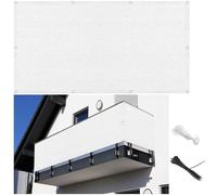 Deflettore d'aria per esterni, 130 x 570 cm, traspirante, per balcone, giardino, con occhielli, corde e cravatte, colore bianco, ideale per il comfort all'aperto