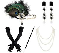 Defrsk Set di accessori per costume da flapper anni '20, set di accessori per costume da Grande Gatsby, ruggenti anni '20, con copricapo