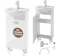 Deftrans Armadietto Bagno Con Lavabo, 40 x 84 x 20 cm Bianco In Piedi, Piccolo Lavandino Con Mobiletto Ospiti WC