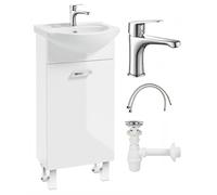 Deftrans Armadietto bagno con lavabo e lavabo rubinetto, 40 x 84 x 20 cm bianco in piedi armadio lavabo piccolo con rubinetto lavabo ospiti wc