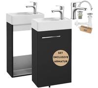 .Deftrans Armadio pensile nero - Set di mobili da bagno con lavabo e rubinetto, compatto, 40 x 60 x 21,3 cm, armadietto da bagno sottile, lavabo con base - design moderno per il vostro bagno