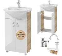 Deftrans Domodomo - Armadietto da bagno con lavabo, 80 x 50 x 26 cm, in ceramica, per piccolo bagno, rubinetto, sifone, clic clic