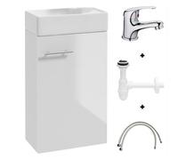 Deftrans Domodomo - Armadietto da bagno con lavandino, 40 x 60 x 21,3 cm, set di lavandini in ceramica, pensile per bagno degli ospiti