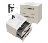 Deftrans DomoDomo Lavabo con base da 60 cm sospeso - Mobile da bagno piccolo moderno - Set completo di lavabo per ospiti - mobiletto lavabo in cashmere con rubinetto nero