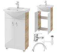Deftrans Domodomo Mobile Bagno con Lavabo Integrato, Vanity Unit in Ceramica Bianca 80x50x26 cm - Mobiletto Moderno con Piano Lavabo, Design Compatto per Piccoli Spazi