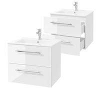 Deftrans Domodomo mobile da bagno con lavabo, 60 x 50 x 45,6 cm mobile bianco per lavabo, mobile da parete per bagno - set lavabo in ceramica