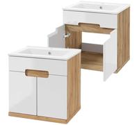 Deftrans Domodomo mobile da bagno con lavabo, 60 x 51 x 45 cm mobile bianco per lavabo, mobile a muro per bagno - set lavabo in ceramica (Ronda Oak Craft+ White 50 cm)