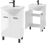 .Deftrans - Lavabo con mobiletto 55 cm bianco lucido - Piccolo lavabo con mobile base - Mobili da bagno per piccoli bagni ospiti WC - Set lavabo da bagno con lavabo in ceramica