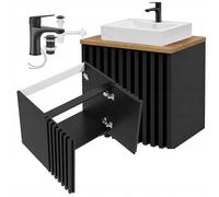 .Deftrans Lavabo con mobiletto da 60 cm, sospeso, set moderno, mobile da bagno con lavabo da appoggio nero, lavabo completo di rubinetto