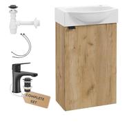 Deftrans Lavabo con Mobiletto da 69 x 40 x 21,3 cm per WC, in Rovere per Ospiti, Bagno con Rubinetto Nero Opaco, Click-Lacca