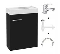 .Deftrans Lavabo per gli ospiti con mobiletto 50 x 70 x 23 cm, per gli ospiti, lavabo per gli ospiti, piccolo set - Mobile lavabo nero con sifone e rubinetto per lavabo