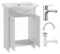 .Deftrans Mobile base con lavandino da 65 cm, set di mobili da bagno in ceramica, 50 cm, rubinetto e sifone, bianco satinato, lavabo 83 x 65 x 43 cm