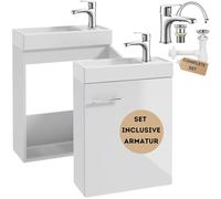 Deftrans Mobile da bagno con lavabo bianco - 50 x 70 x 21,3 cm, set pensile mobili moderni da bagno, rubinetti lavabo, armadietto stretto