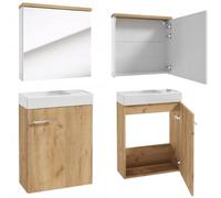 Deftrans Mobile da bagno + specchio, set di mobili da bagno per ospiti, 50 x 70 x 23 cm, in rovere, mobiletto per lavabo e armadietto a specchio per bagno, armadio a specchio e lavandino con