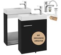 Deftrans Mobile lavabo nero 50 x 70 x 21,3 cm - Mobile da bagno con lavabo e rubinetto, set di mobili da bagno per bagno moderno, pensile, mobile da bagno con lavabo
