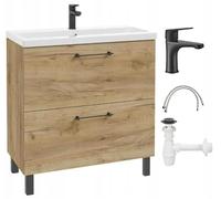 .Deftrans Mobile sottolavabo, 80 x 80 cm, con lavabo, in rovere artigianale, con 2 cassetti, chiusura morbida, mobili da bagno con rubinetto per lavabo