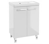 .Deftrans Mobile sottolavabo con lavabo in ceramica, 80 x 60 cm, bianco lucido, con sgocciolatoio, sistema soft close, lavabo con mobiletto, 60 cm di larghezza, set di mobili da bagno