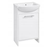 .Deftrans Mobile sottolavabo largo 50 cm, in ceramica, bianco | Mobile sottolavabo da terra con lavabo in ceramica, porta e vano portaoggetti, mobile da bagno compatto bianco per bagno e WC
