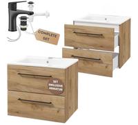 .Deftrans Mobile sottolavabo sospeso con cassetti, 60 x 50 x 46 cm, in legno, lavabo con base lavabo con armadio, armadietto con lavello e rubinetto