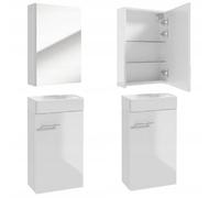.Deftrans Set di mobili da bagno con lavabo e specchio per bagno degli ospiti WC, con sottopiano lavabo e armadietto a specchio da bagno 40 x 60 x 21,3 cm bianco lucido - set di mobili da bagno