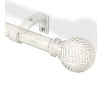 DEFYNEE Bastone per tende in legno, 76-305 cm, asta per tende da 25 mm di diametro, asta regolabile con motivo imitazione di foglie di cereali, per patio, porte in vetro, soggiorno, colore: bianco