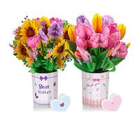 Deger Bouquet di fiori pop-up 2 pezzi bouquet di fiori di carta carta 3D per ringraziare una mamma, anniversario, amore