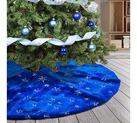Deggodech 90cm Blu Peluche Gonne per Alberi di Natale Argento Paillettes Fiocchi di Neve Finta Pelliccia Tappeto per Albero di Natale Copertura della Base per Decorazioni Natalizia (Blu, 35pollici)