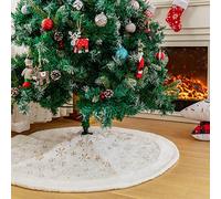 Deggodech 90cm Gonna Bianca albero di Natale Peluche Gonne Copertura Base albero di Natale Tappeto Bianco per albero di Natale con Oro Fiocchi di Neve per Capodanno Festa di Natale Decorazione