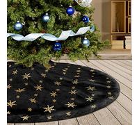 Deggodech 90cm Nero Peluche Gonne per Alberi di Natale con Oro Paillettes Fiocchi di Neve Tappeto per Albero di Natale Finta Pelliccia per Albero Natale Festa Decorazioni (Nero, 35pollici)