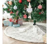 Deggodech 90cm Peluche Gonne per Alberi di Natale con Argento Paillettes Fiocchi di Neve Bianca Finta Pelliccia Tappeto per Albero di Natale Copertura per Decorazioni Natalizia - 35pollici
