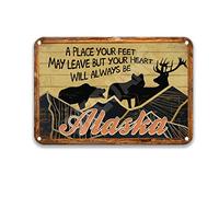 DEGUANG Targa in metallo con scritta in inglese "A Place Your Feet May Leave But Your Heart Will Always Be", decorazione per la stanza degli uomini, decorazione per la casa, 20,3 x 30,5 cm