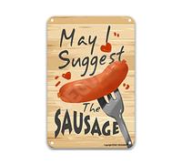 DEGUANG Targa vintage in latta con scritta "BBQ May I Suggest The Sausage - Decorazione da parete per garage, decorazione da parete per uomini, per una stanza, 20,3 x 30,5 cm