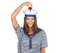 DEGUISE TOI Cappello da Marinaio con Pompon per Adulto - Grigio, Bianco - Taglia Unica