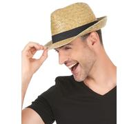 DEGUISE TOI Cappello Tipo Borsalino Paglia Nature con Fascia Nera - Giallo - Taglia Unica