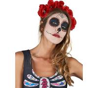 DEGUISE TOI Cerchietto Fiori Rossi Dia de Los Muertos Adulto - Rosso - Taglia Unica