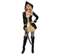 DEGUISE TOI - Costume da pirata barocco nero e oro da donna - Vestito - Cappello - XL - Nero - Costume adulto - 100% poliestere - Lavabile a mano - Carnevale