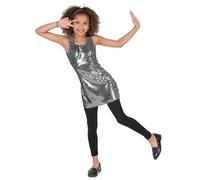 DEGUISE TOI Costume disco nero con paillettes argentate per bambina - Argento - 5-6 anni (110/116)