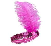 DEGUISE TOI Fascia Charleston Elastica Fucsia con Piuma - Rosa - Taglia Unica