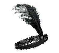 DEGUISE TOI Fascia Charleston Elastica Nera con Piuma per Donna - Nero - Taglia Unica