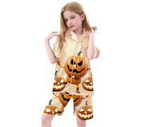 Deguisement Halloween Bambino Pigiama Raso 3 Pezzi Costume Bambino Halloween per Notte Confortevole 3-13 Anni