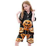 Deguisement Halloween Bambino Pigiama Raso 3 Pezzi Costume Bambino Halloween per Notte Confortevole 3-13 Anni