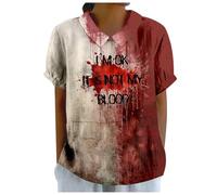 Deguisement Halloween Donna Sanguinante - T-shirt a maniche corte con scollo a risvolto vintage a taglio ampio horror alto chic versatile sangue streetwear Pullover per casual Carnevale Bloody Camicia