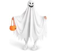 Deguisement Halloween Enfant, Costume da Fantasma per Halloween, Costume da Boo, Travestimento da Horror Bianco per Halloween, Smile Ghost per Bambino Halloween Dolcetto o scherzetto (Bianco)